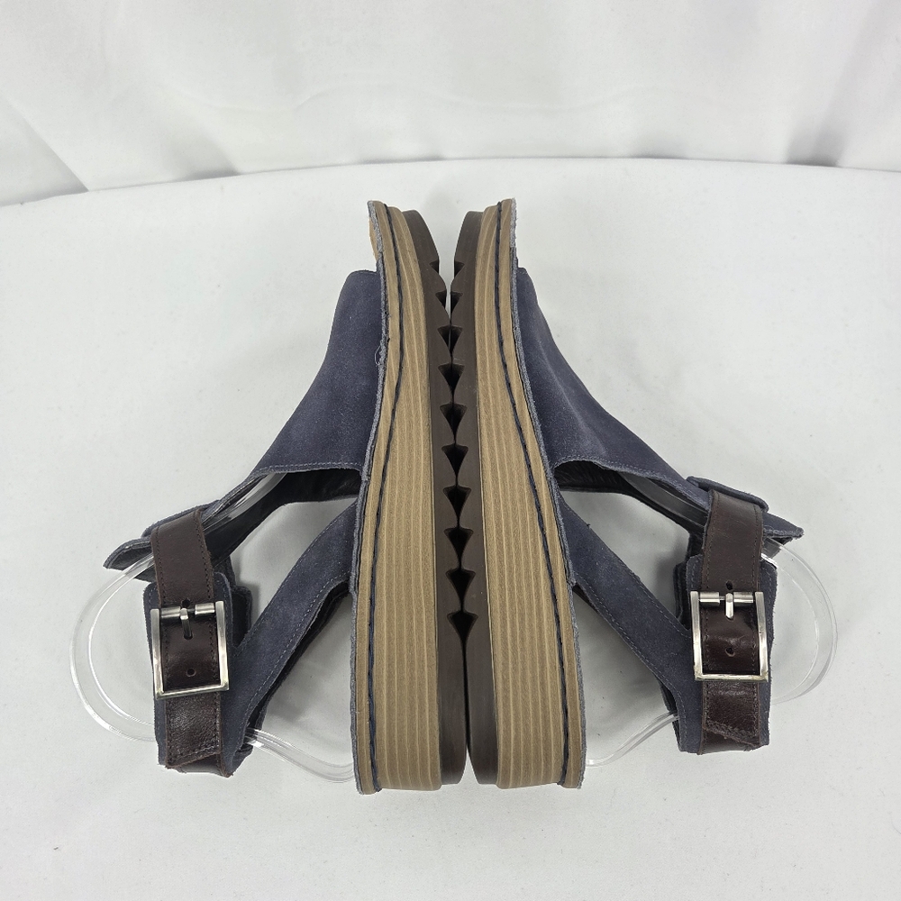 Naot Navy Suede T-Strap Sandals with Brown Strap - Picture 9 of 10